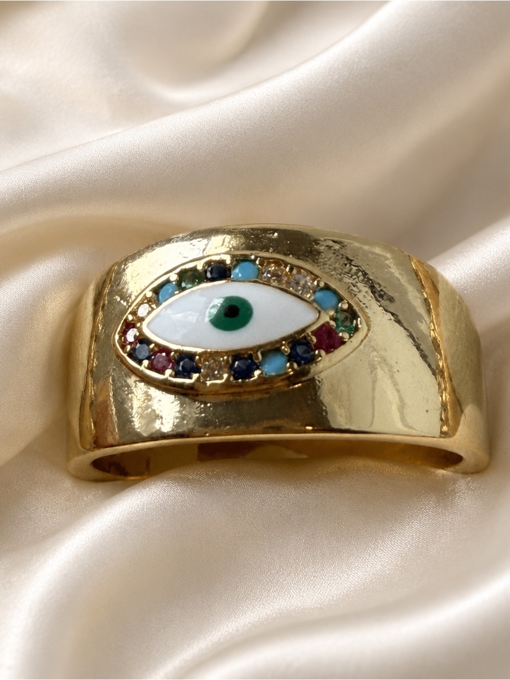 Gold Evil Eye Ring with Multicolor Stones
